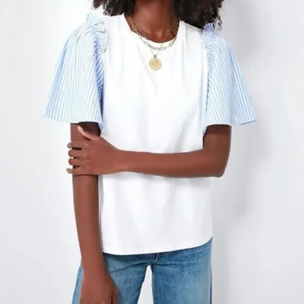 Tuckernuck Pomander Place Mollie Blouse Blue Stripe Boho Preppy Sz Medium
